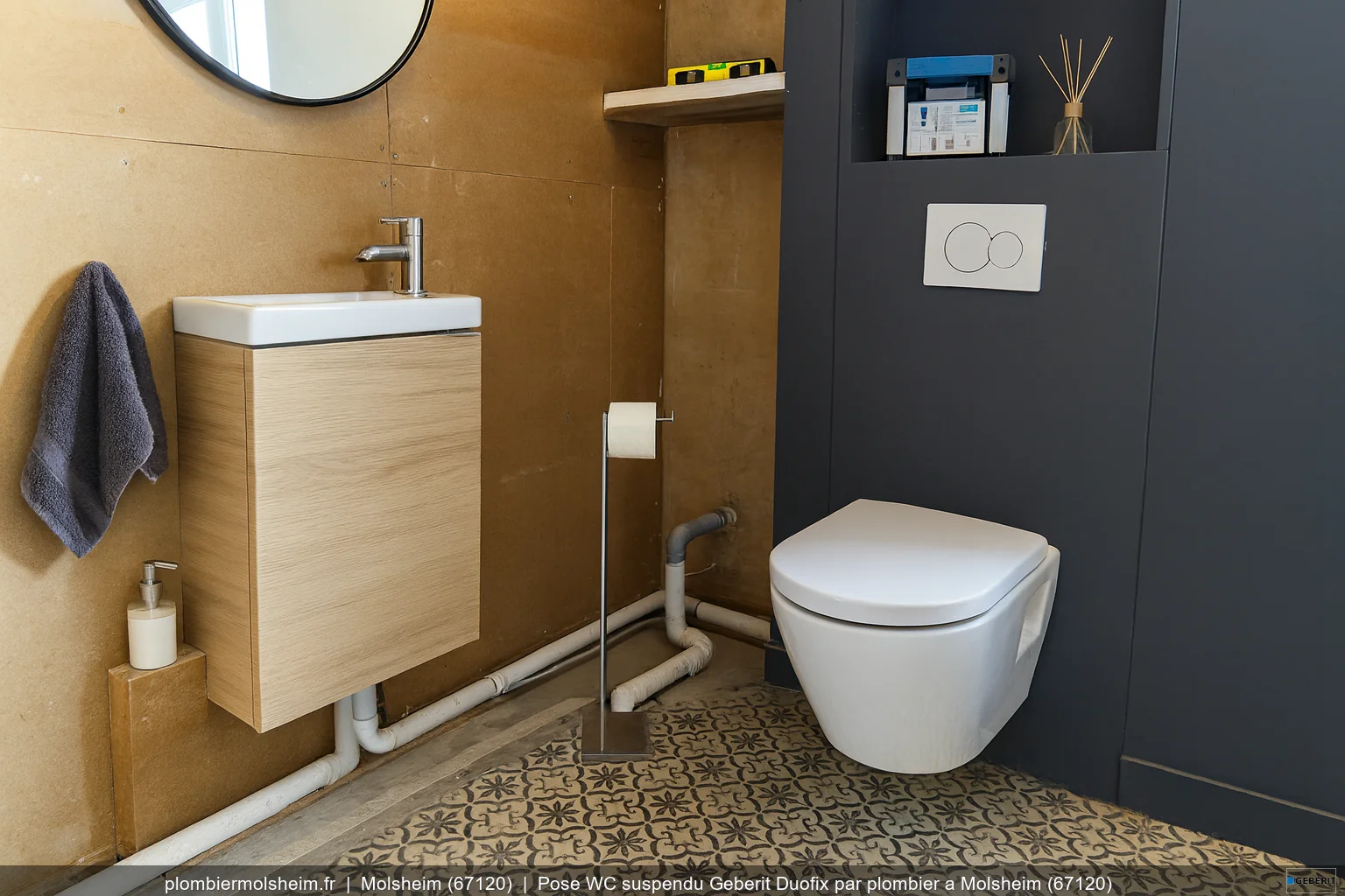 Pose WC suspendu Geberit Duofix par plombier a Molsheim (67120)